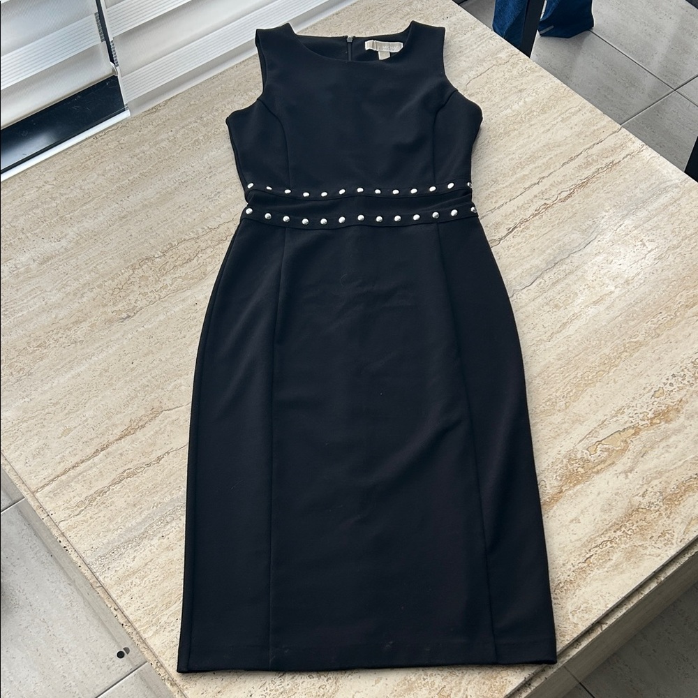Michael Kors Black Sleeveless Midi Dress with Studded Waist Detail- like new!
